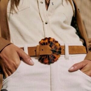 Sezane Tan Belt with Tortoiseshell Buckle